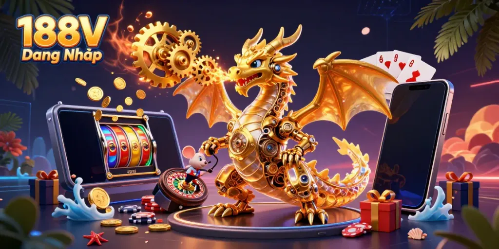 Experience excitement with 188V Đăng Nhập through a dynamic 3D dragon and engaging casino elements.