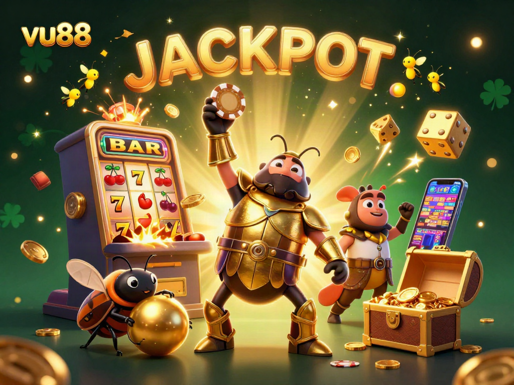 Experience excitement at vu88 with a winning hercules beetle celebrating a jackpot!