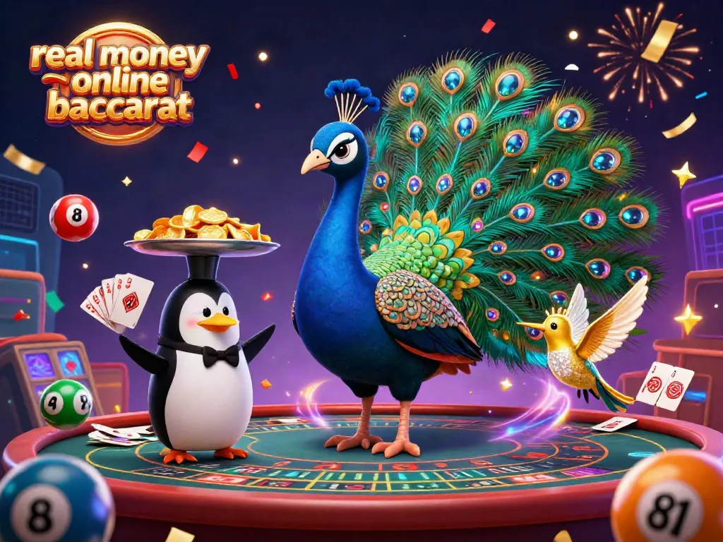 Experience real money online baccarat with an enchanting 3D casino scene full of colorful elements and characters.