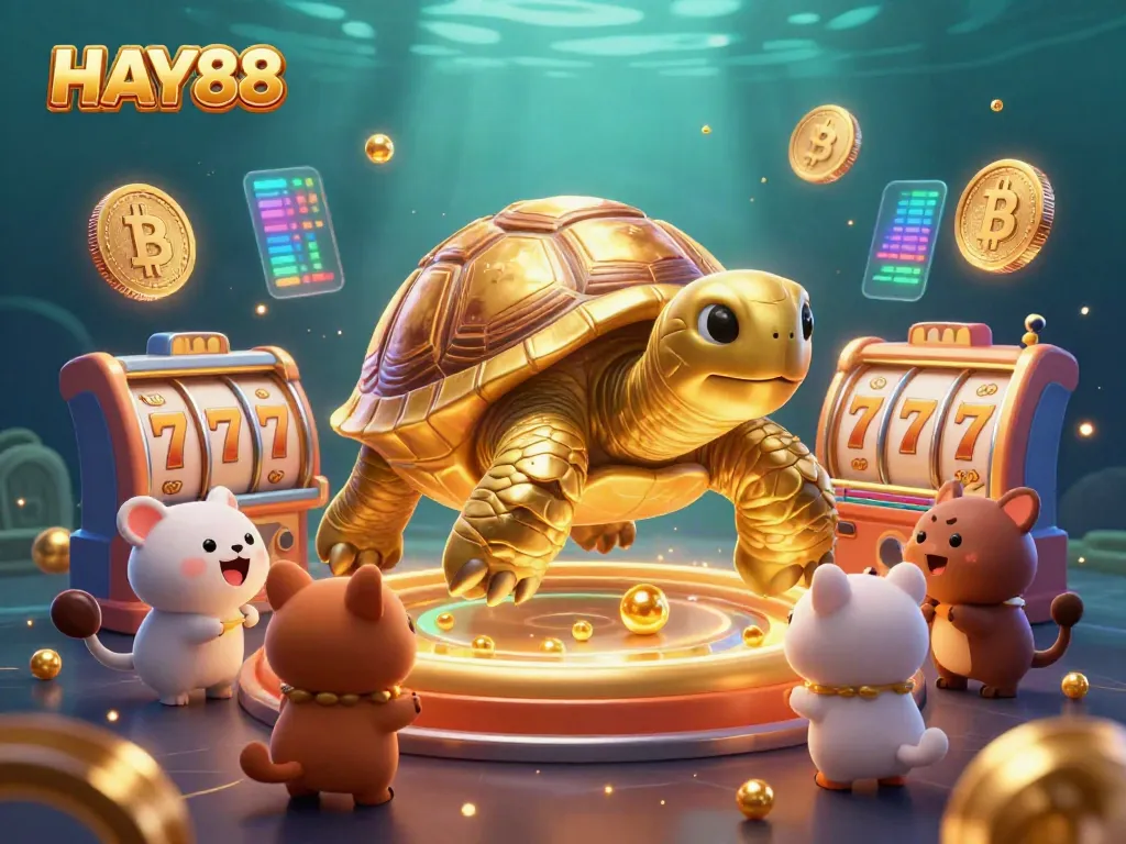 Experience the excitement of HAY88 with friends in this lively casino scene featuring slot games.