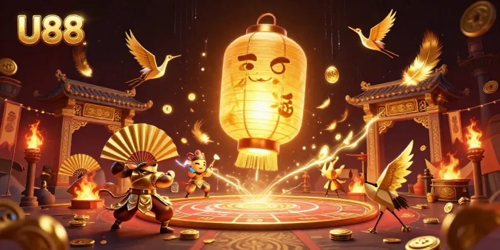 Experience the vibrant gameplay dynamics at U88 with its golden-themed casino illustration.