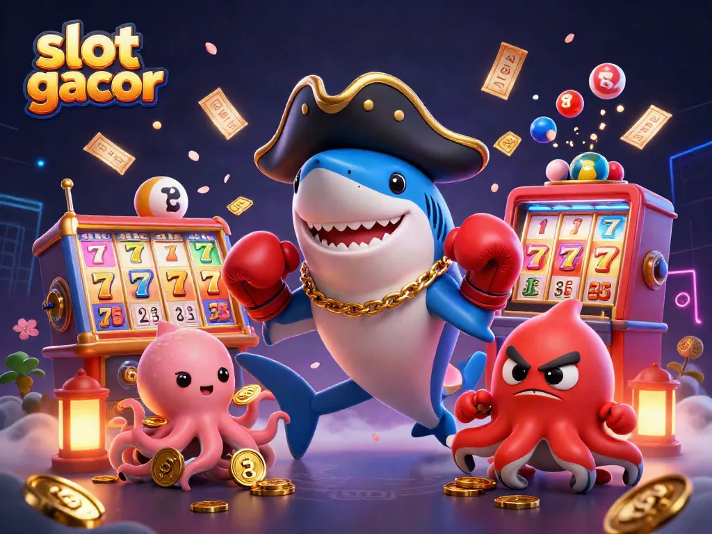 Engage with slot gacor characters while enjoying vibrant slot reels, showcasing a dynamic casino scene.