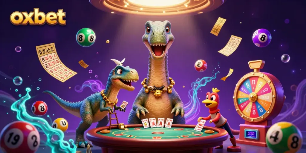 Experience exciting gaming moments with oxbet in a lively 3D casino illustration.