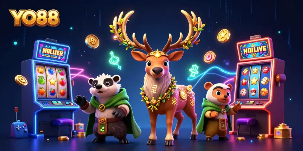 Engage with thrilling YO88 slot machines featuring vibrant characters and dynamic elements.
