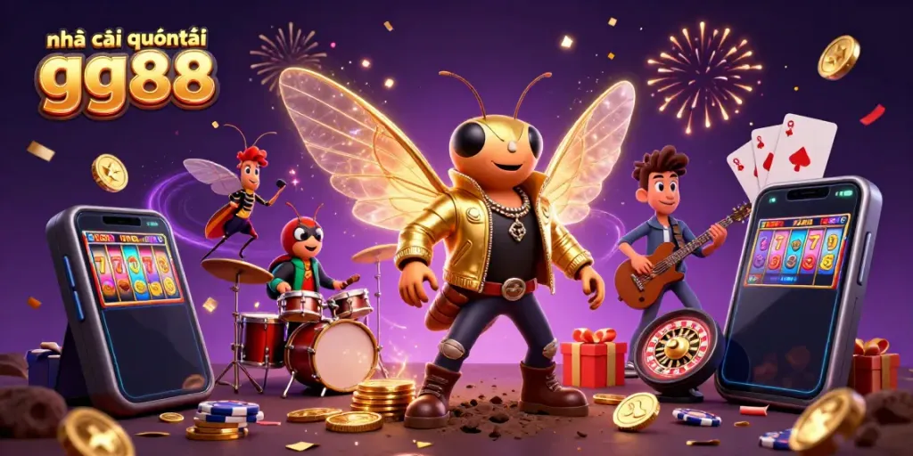 Engage in thrilling games with nhà cái quốc tế gg88, represented by festive, cartoon characters and vibrant casino elements.
