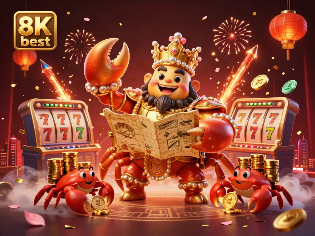 Experience thrilling wins at 8K best with attractive golden crab emperor and casino symbols