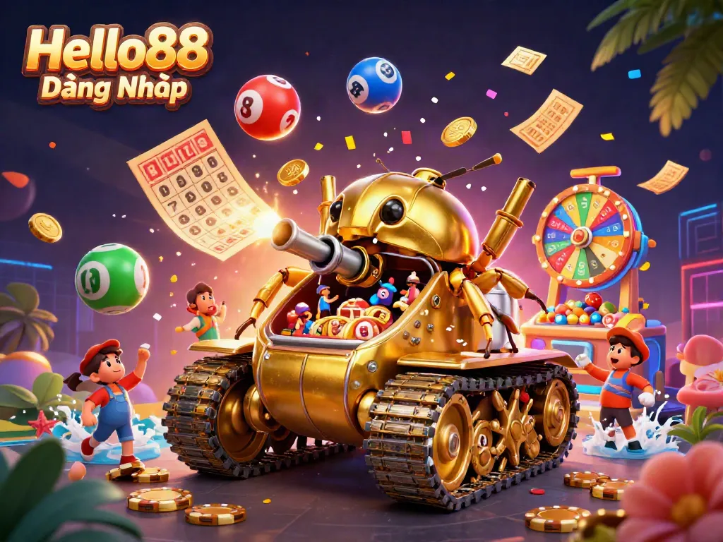 Experience the best of Hello88 Đăng Nhập with a lively casino-themed illustration showcasing dynamic gaming elements.