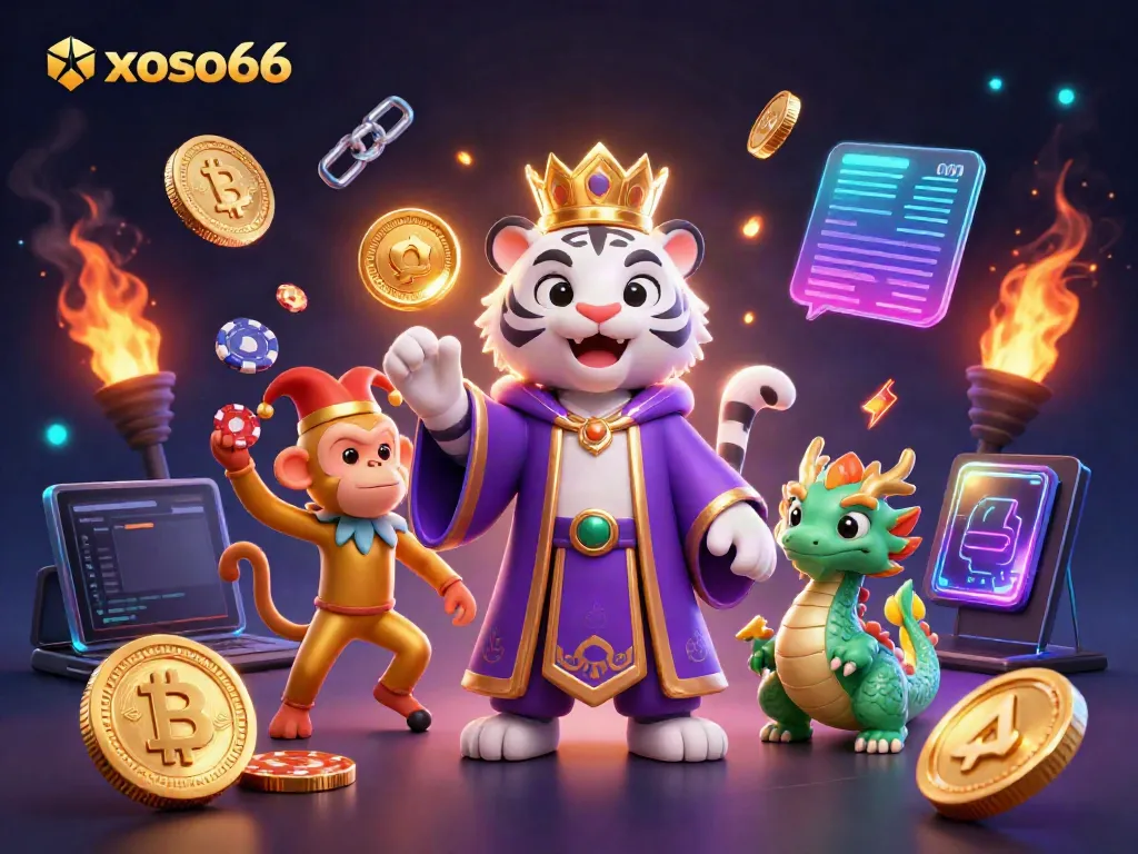 Experience winning with xoso66 in a vibrant 3D casino style illustration featuring exciting characters and gaming elements.
