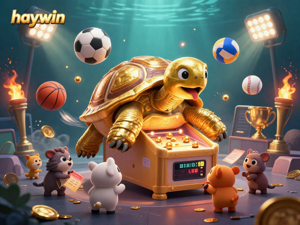Experience excitement at Haywin with our golden tortoise pinball machine filled with sports action.