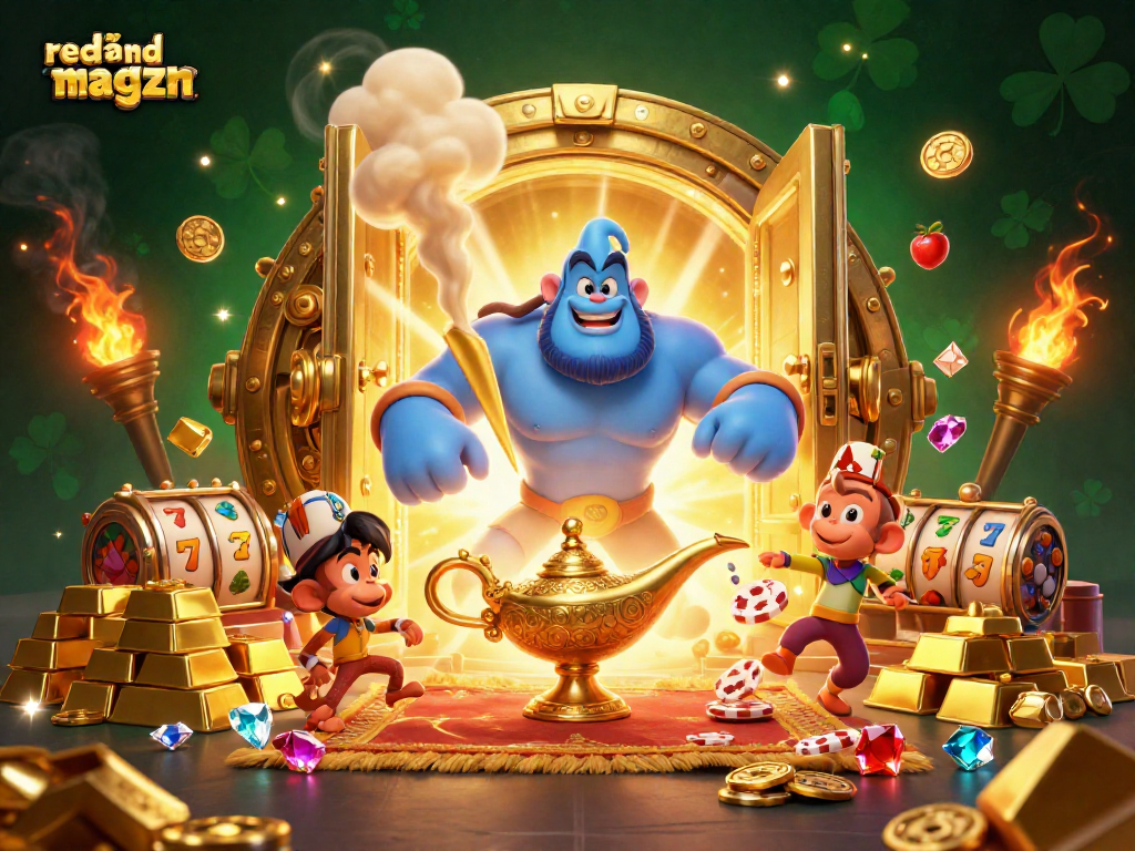 Experience the excitement of redandwhitemagzn with a vibrant 3D casino scene of magic and wealth.