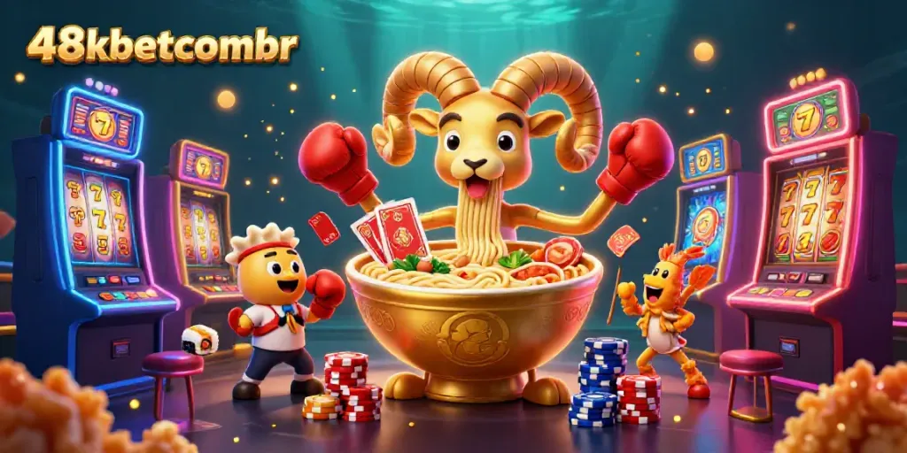 Experience the excitement of 48xbetcombr with unique casino-themed characters and vibrant slot machines.