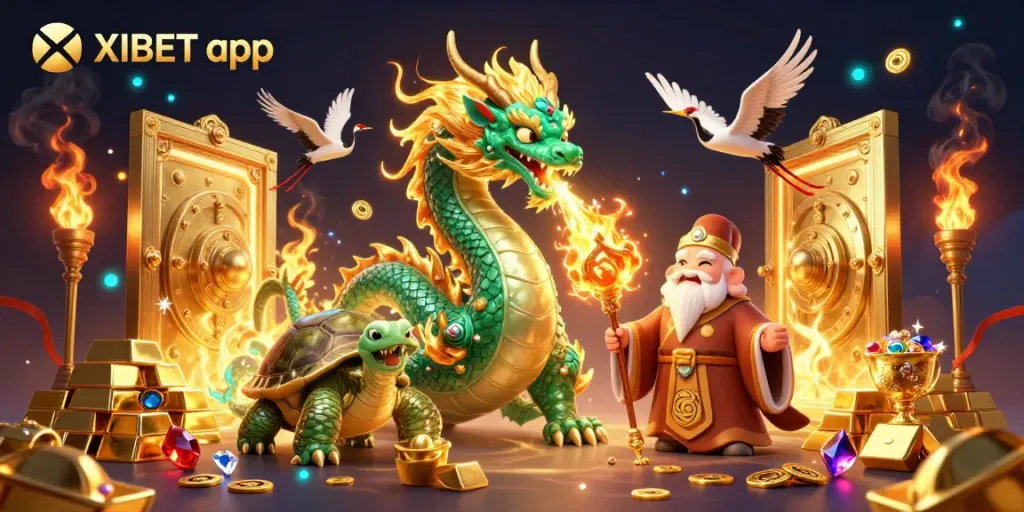 Engage in thrilling gameplay with the XIBET app, surrounded by treasures and mystical creatures.