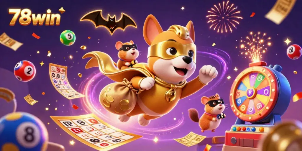 Experience the excitement of 78win with a superhero dog and hamster as they celebrate winning!