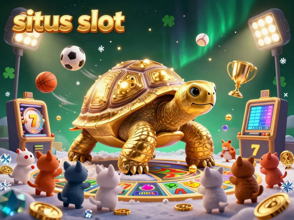 Engage with situs slot in this dynamic 3D casino illustration featuring a golden tortoise pinball machine.