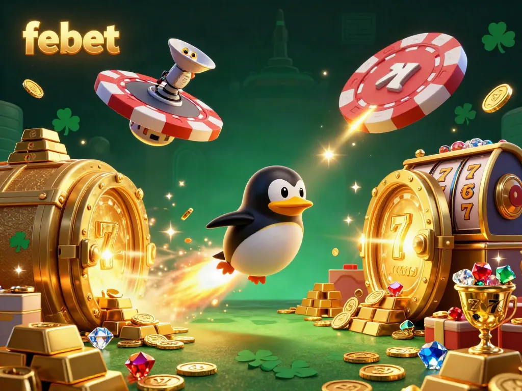 Experience the thrill of febet with a dynamic 3D illustration showcasing casino elements and excitement.