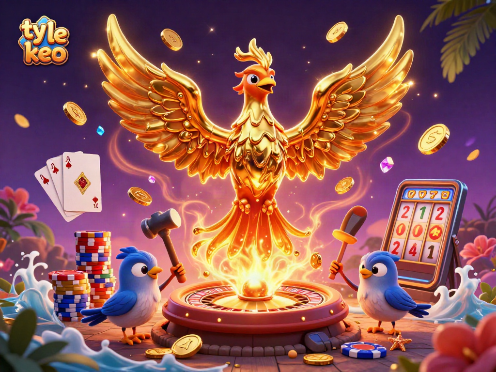 Experience ty le keo dynamics with a vibrant, fantasy-filled casino scene featuring gold coins and lively characters.
